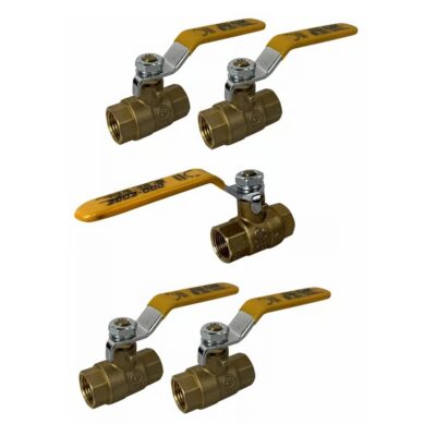 3/8" Female NPT, Full Port Industrial Brass Ball Valve, QTY-05