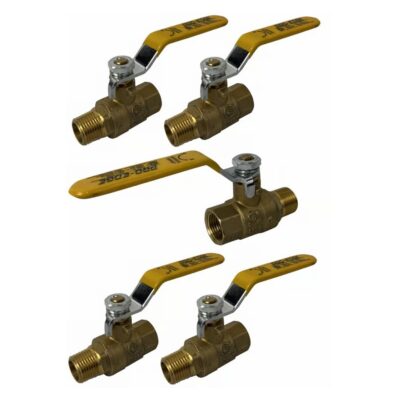 3/8" Male X Female NPT, Full Port Industrial Brass Ball Valve, QTY-05